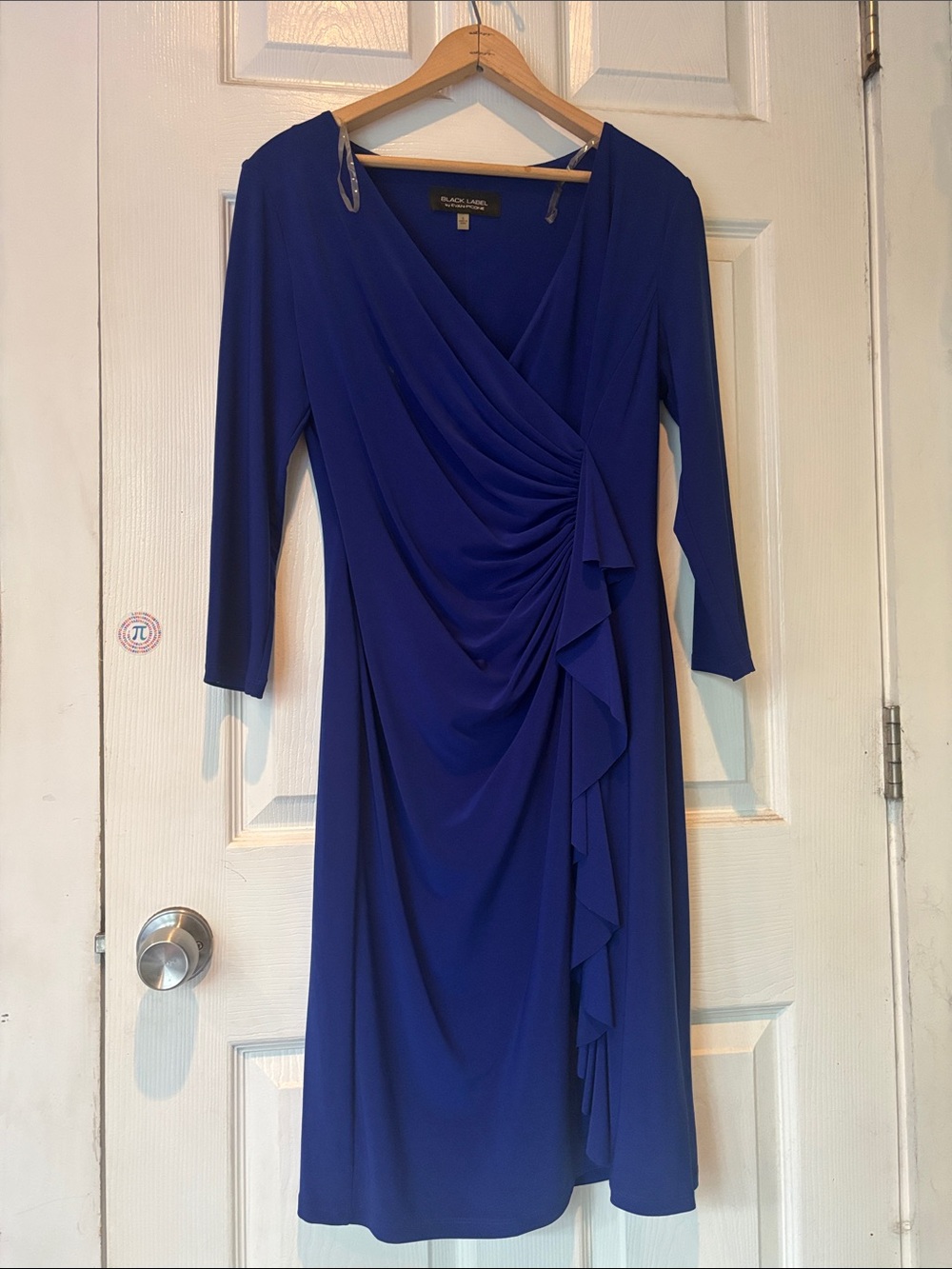 Black Label Royal Blue Faux-Wrap Ruffle Midi Dress